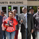 The Brown family’s attorney Benjamin L. Crump speaks to the media along with Lesley McSpadden (left) and Michael Brown Sr. (right) during a press conference outside the St. Louis County Court Building April 23, 2015, in Clayton, Mo.
Michael B. Thomas/Getty Images